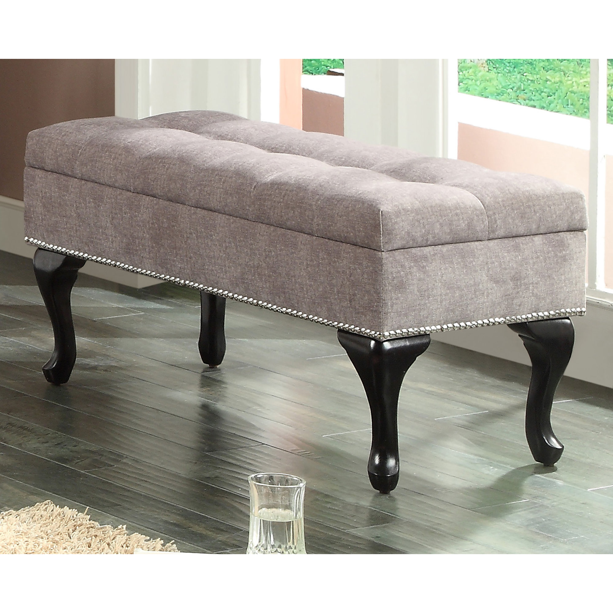 WorldWide HomeFurnishings Fabric Storage Bench With Stud Detail